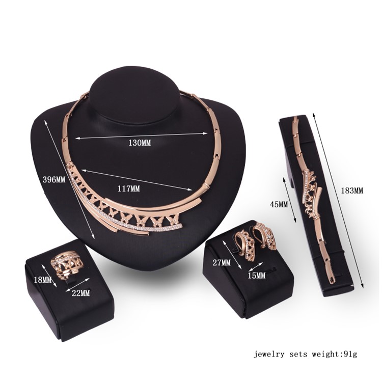Women's Gold Plated Bracelet Necklace Ring Earrings Jewelry Wedding Set-3