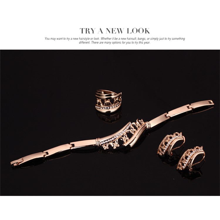 Women's Gold Plated Bracelet Necklace Ring Earrings Jewelry Wedding Set-6
