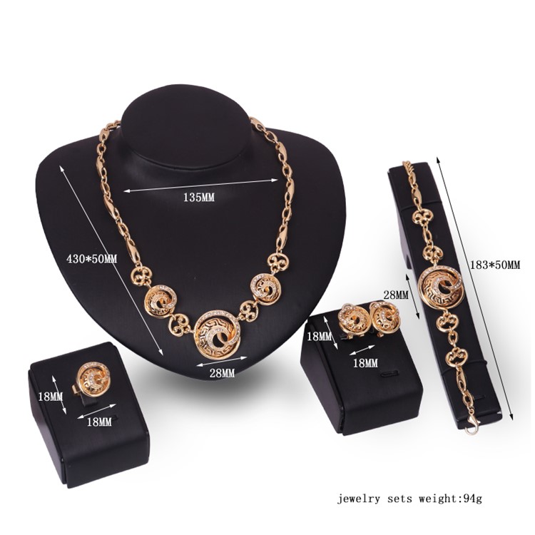 Gold Plated Women's Jewelry Ring Necklace Earrings Bracelet Wedding Jewelry Set - Style A-3