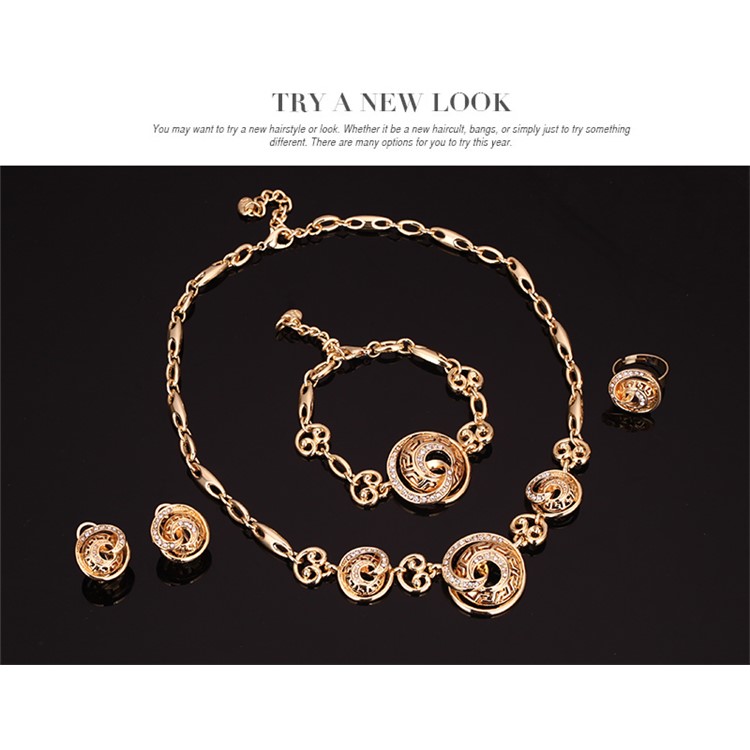 Gold Plated Women's Jewelry Ring Necklace Earrings Bracelet Wedding Jewelry Set - Style A-4