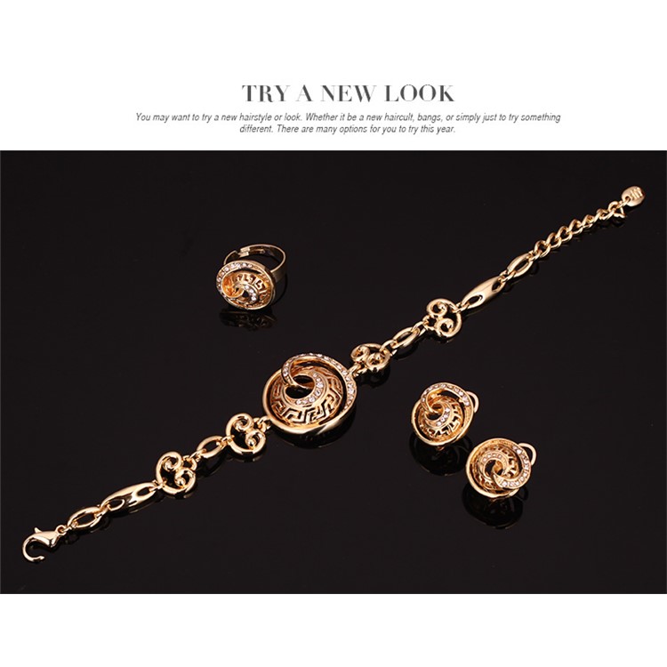 Gold Plated Women's Jewelry Ring Necklace Earrings Bracelet Wedding Jewelry Set - Style A-7