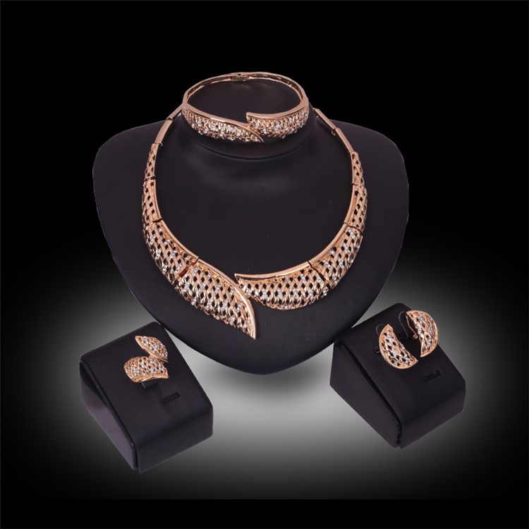 Fashion Gold Plated Necklace Ring Earrings Bracelet Wedding Jewelry Set-1