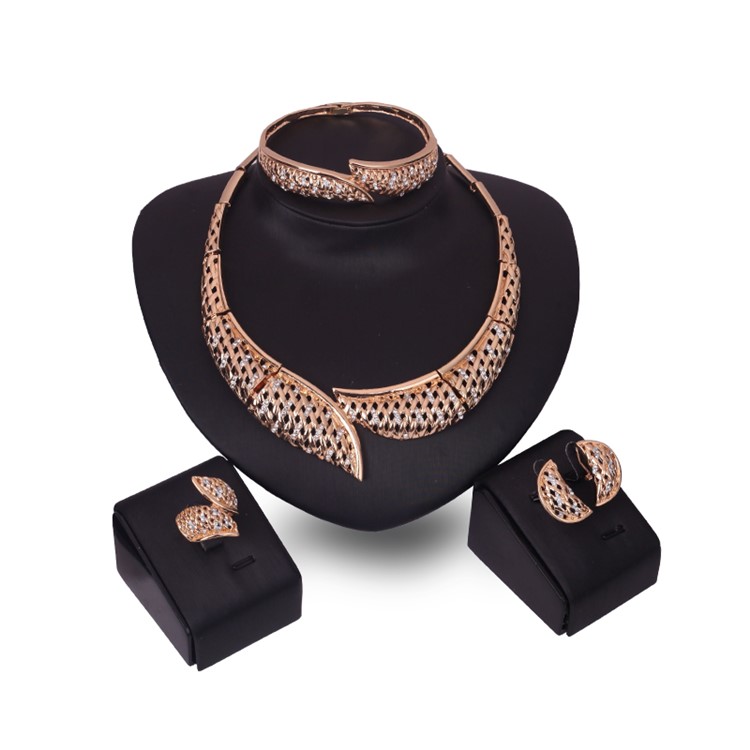 Fashion Gold Plated Necklace Ring Earrings Bracelet Wedding Jewelry Set-2
