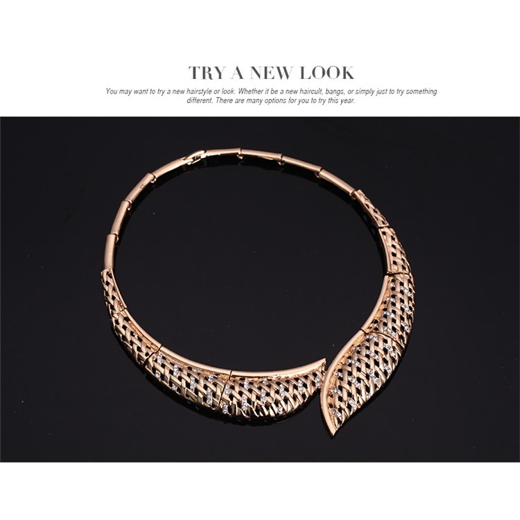 Fashion Gold Plated Necklace Ring Earrings Bracelet Wedding Jewelry Set-5
