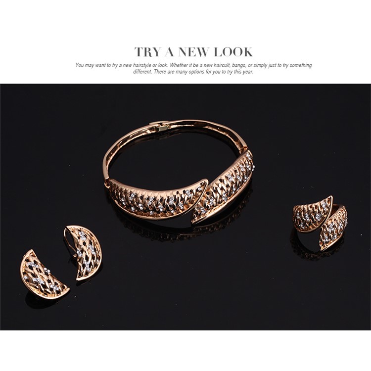 Fashion Gold Plated Necklace Ring Earrings Bracelet Wedding Jewelry Set-7