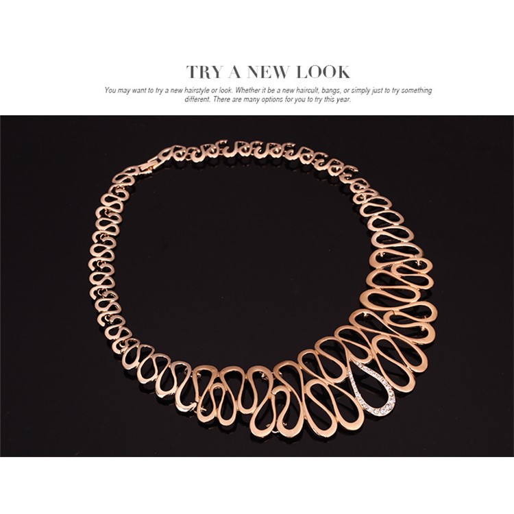 Wedding Gold Plated Necklace Ring Earrings Bracelet Jewelry Set for Women-5