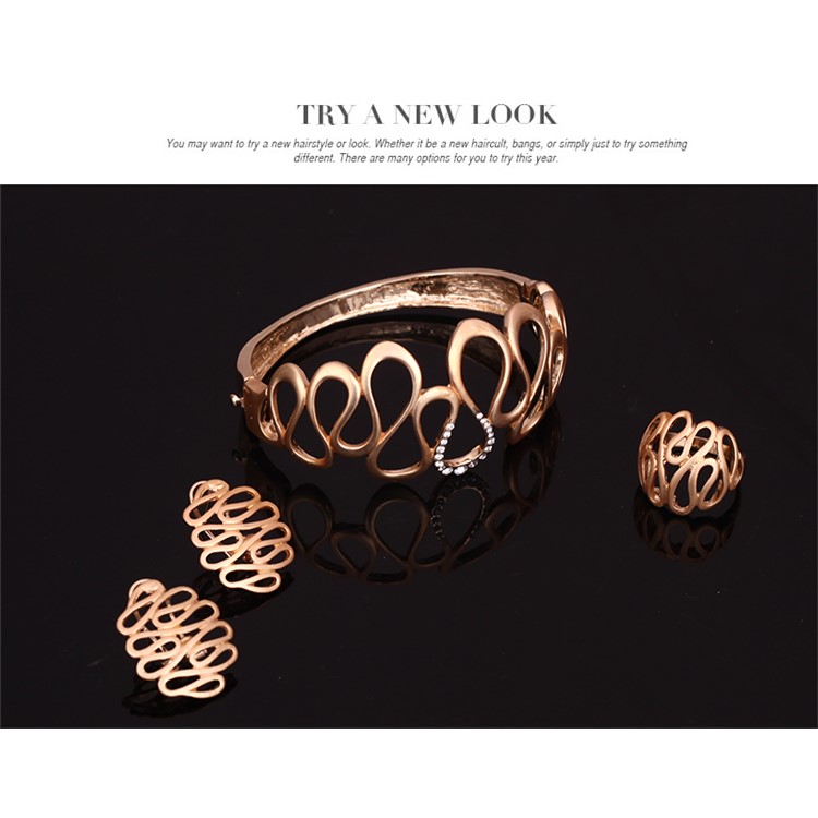 Wedding Gold Plated Necklace Ring Earrings Bracelet Jewelry Set for Women-7