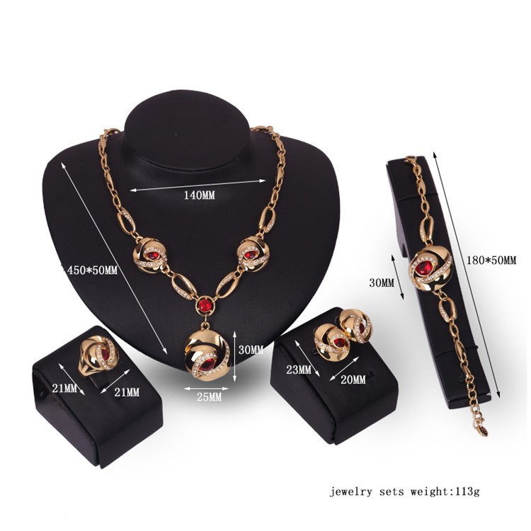 Gold Plated Women's Bride Ring Necklace Earrings Bracelet Wedding Jewelry Set - Style A-3