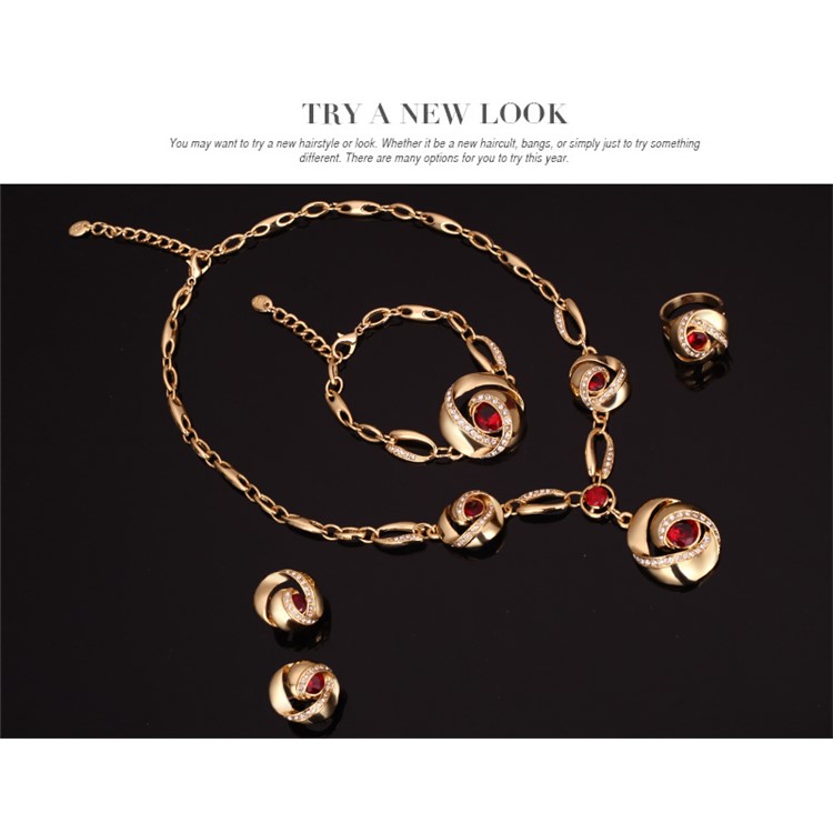 Gold Plated Women's Bride Ring Necklace Earrings Bracelet Wedding Jewelry Set - Style A-4