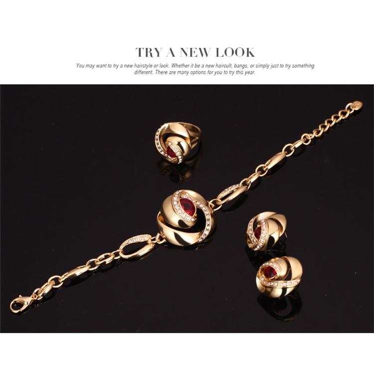 Gold Plated Women's Bride Ring Necklace Earrings Bracelet Wedding Jewelry Set - Style A-7