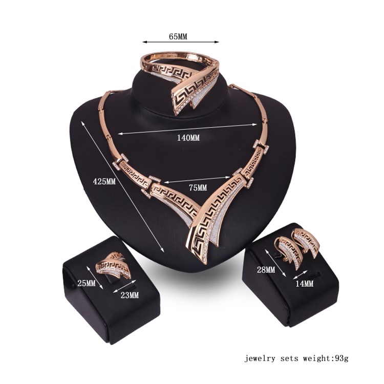 Gold Plated Women Wedding Bride Ring Necklace Earrings Bracelet Jewelry Set-3