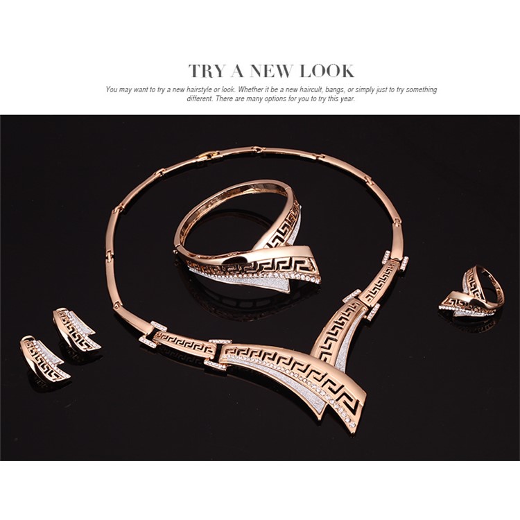 Gold Plated Women Wedding Bride Ring Necklace Earrings Bracelet Jewelry Set-4