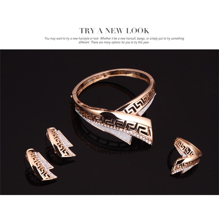 Gold Plated Women Wedding Bride Ring Necklace Earrings Bracelet Jewelry Set-7