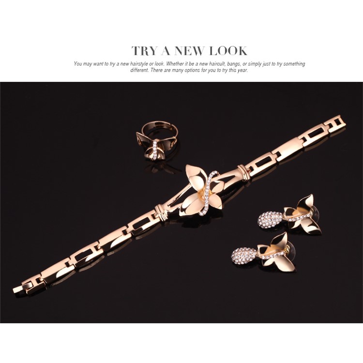 Women's Fashion Gold Plated Jewelry Set Earrings Necklace Bracelet Ring Charm Set-7