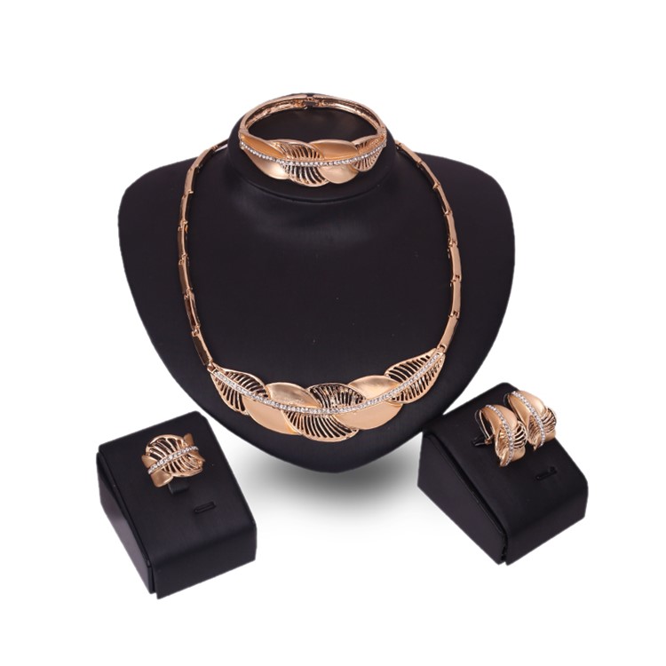 Women's Gold Plated Jewelry Set Necklace Earrings Bracelet Ring-1