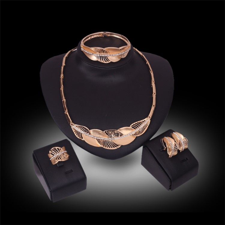 Women's Gold Plated Jewelry Set Necklace Earrings Bracelet Ring-2