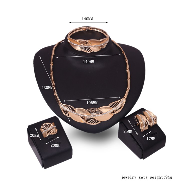 Women's Gold Plated Jewelry Set Necklace Earrings Bracelet Ring-3
