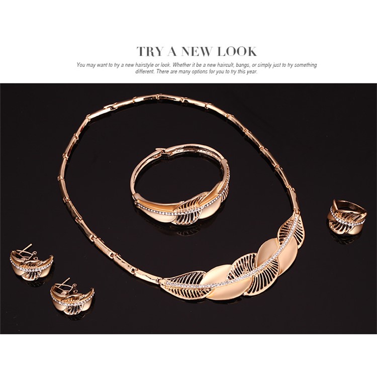 Women's Gold Plated Jewelry Set Necklace Earrings Bracelet Ring-4