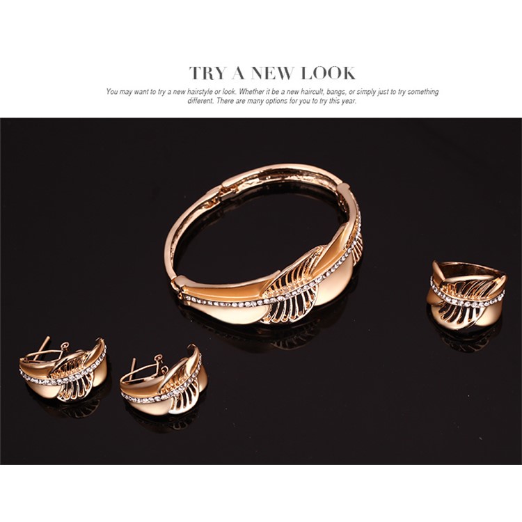 Women's Gold Plated Jewelry Set Necklace Earrings Bracelet Ring-7