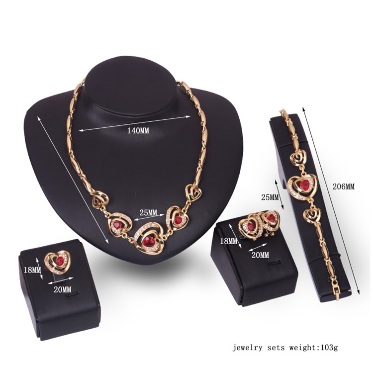 Women's Fashion Gold Plated Bracelet Earrings Necklace Ring Jewelry Set-3