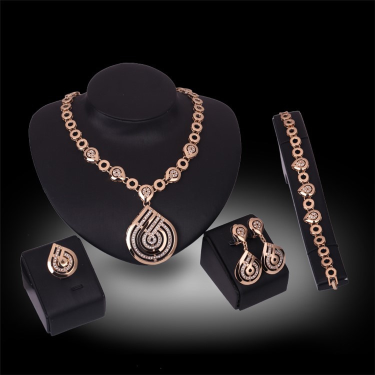 Fashion Gold Plated Earrings Necklace Ring Bracelet Jewelry Set for Women-1