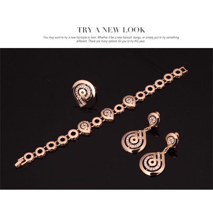 Fashion Gold Plated Earrings Necklace Ring Bracelet Jewelry Set for Women-7