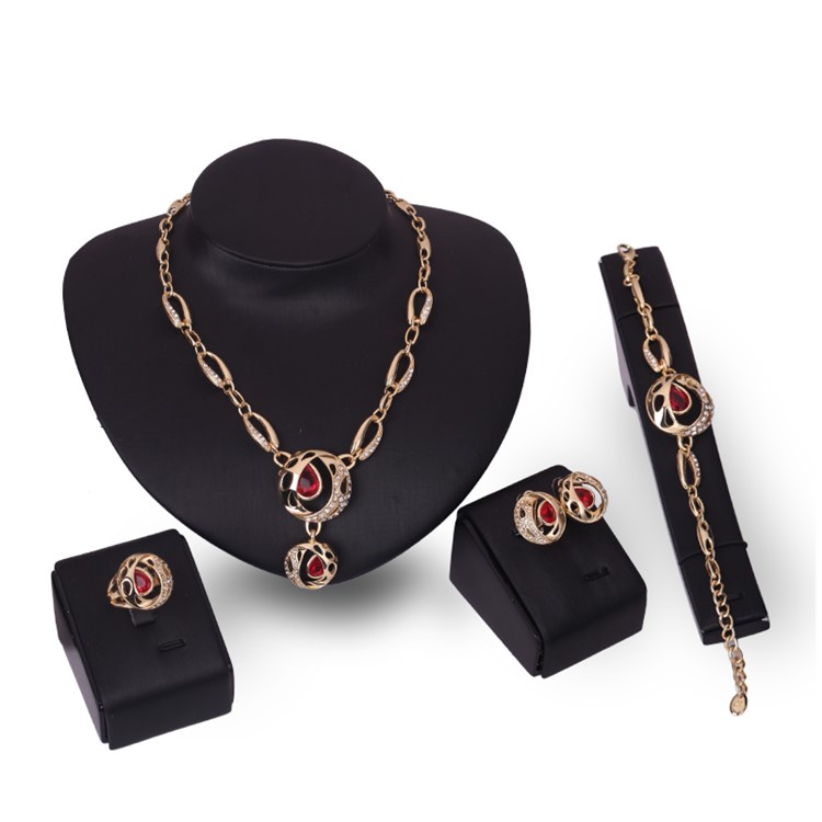 Wedding Women's Gold Plated Necklace Ring Earrings Bracelet Bride Jewelry Set-1
