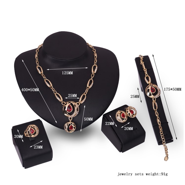 Wedding Women's Gold Plated Necklace Ring Earrings Bracelet Bride Jewelry Set-3