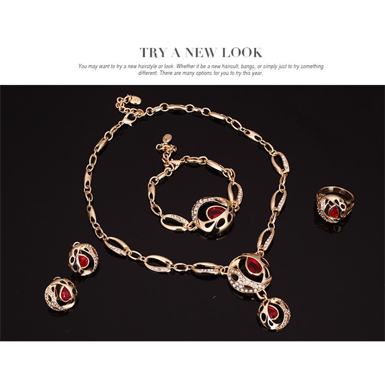 Wedding Women's Gold Plated Necklace Ring Earrings Bracelet Bride Jewelry Set-4