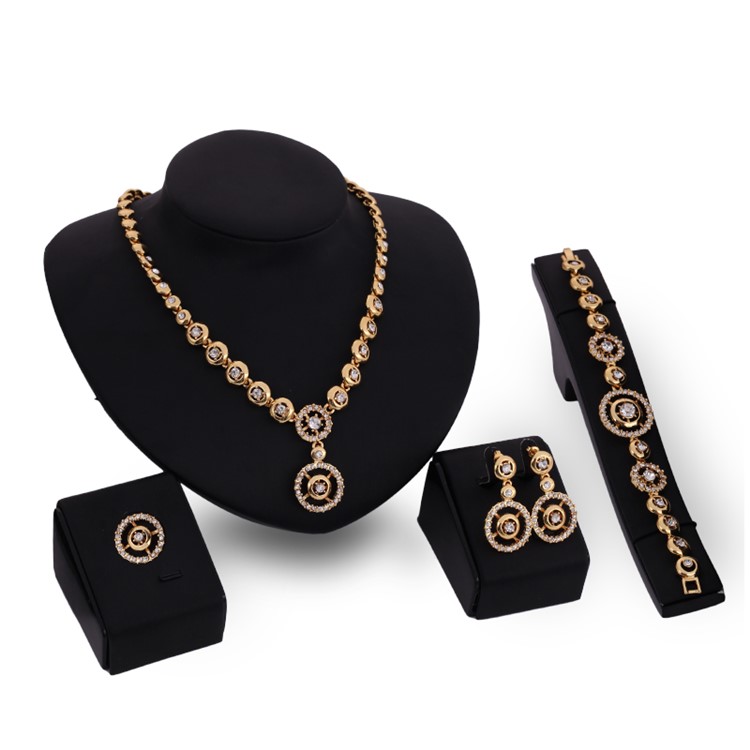 Fashion Gold Plated Ring Necklace Earrings Bracelet Wedding Jewelry Set - Style A-2