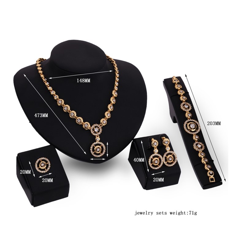 Fashion Gold Plated Ring Necklace Earrings Bracelet Wedding Jewelry Set - Style A-3