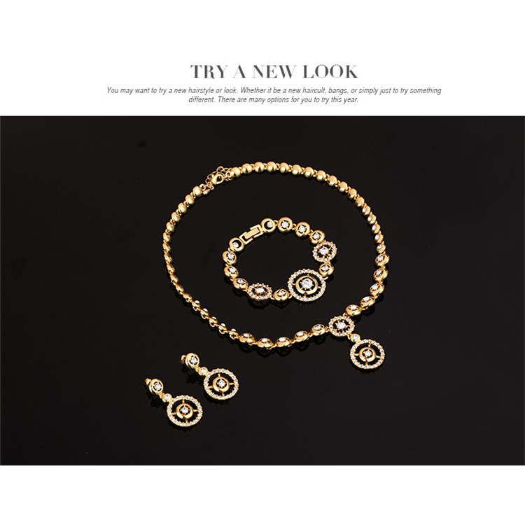Fashion Gold Plated Ring Necklace Earrings Bracelet Wedding Jewelry Set - Style A-4