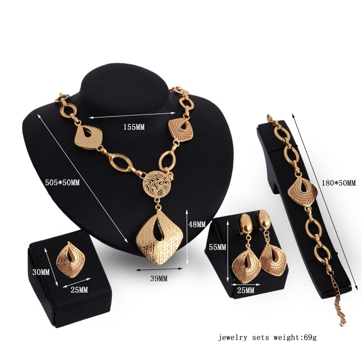 Gold Plated Women Ring Necklace Earrings Bracelet Jewelry Set-3