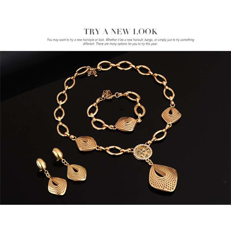 Gold Plated Women Ring Necklace Earrings Bracelet Jewelry Set-4