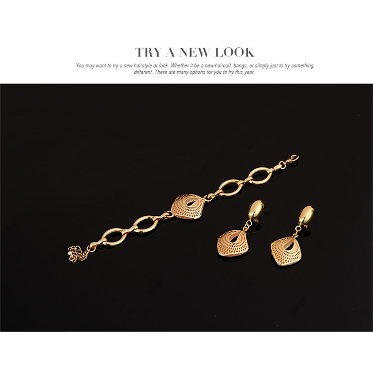 Gold Plated Women Ring Necklace Earrings Bracelet Jewelry Set-6
