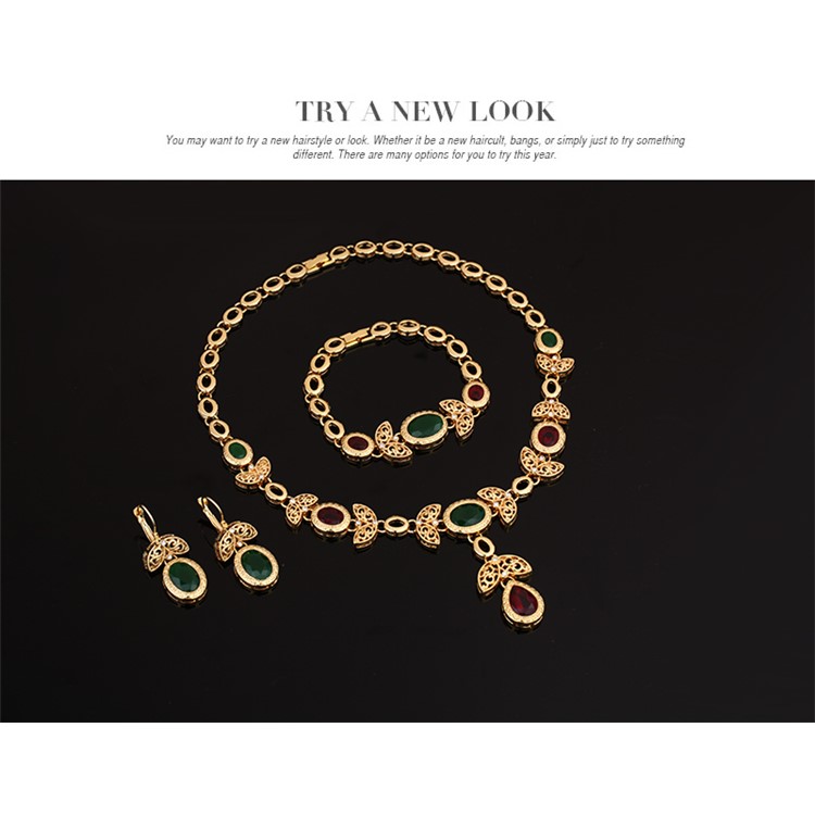 Wedding Fashion Women's Gold Plated Necklace Ring Earrings Bracelet Jewelry Set-4