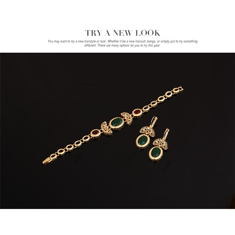 Wedding Fashion Women's Gold Plated Necklace Ring Earrings Bracelet Jewelry Set-6