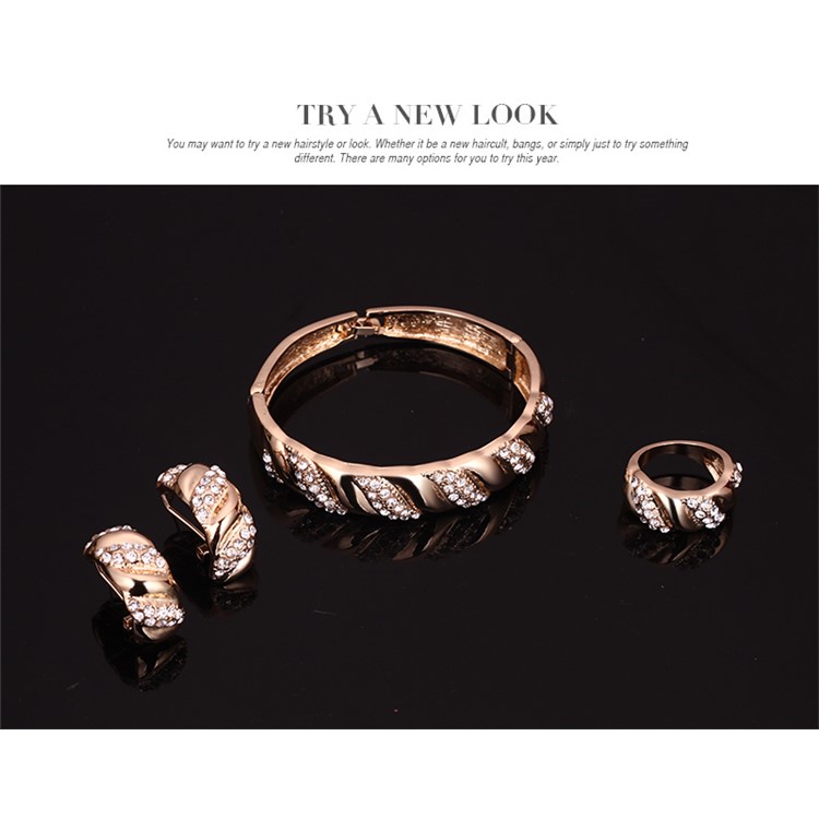 Women's Gold Plated Necklace Ring Earrings Bracelet Jewelry Set for Wedding-7