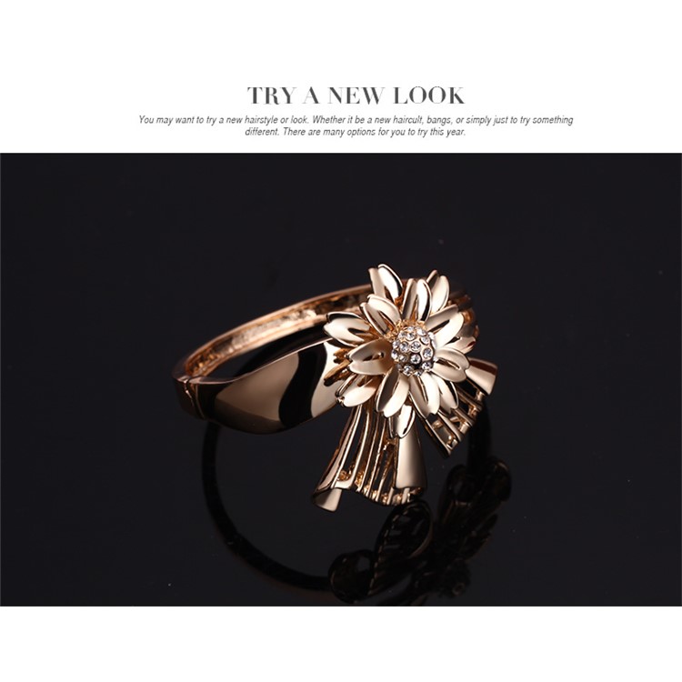 Flower Pattern Gold Plated Necklace Ring Earrings Bracelet Fashion Jewelry Set-6
