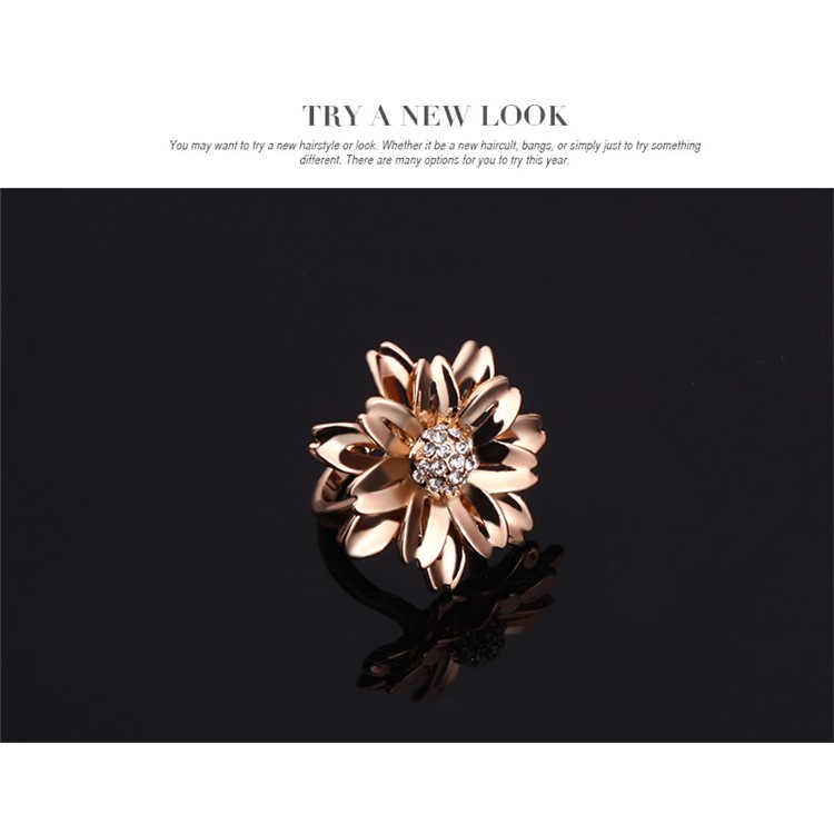 Flower Pattern Gold Plated Necklace Ring Earrings Bracelet Fashion Jewelry Set-8