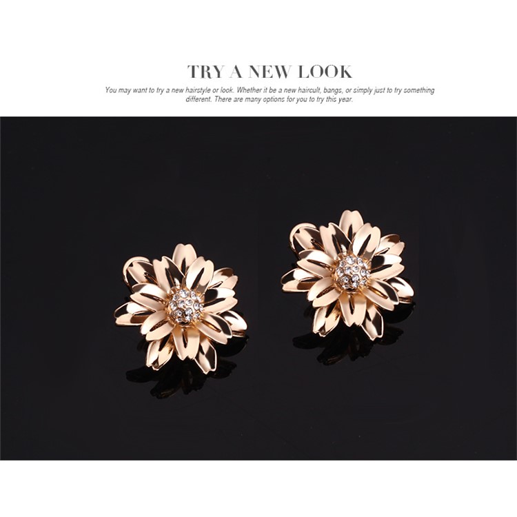 Flower Pattern Gold Plated Necklace Ring Earrings Bracelet Fashion Jewelry Set-9