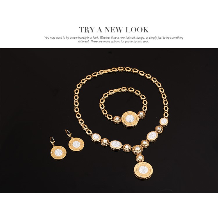 Gold Plated Fashion Necklace Ring Earrings Bracelet Jewelry Set for Wedding-4