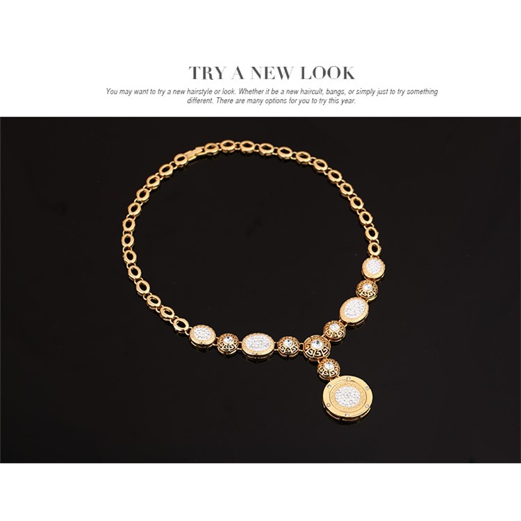 Gold Plated Fashion Necklace Ring Earrings Bracelet Jewelry Set for Wedding-5