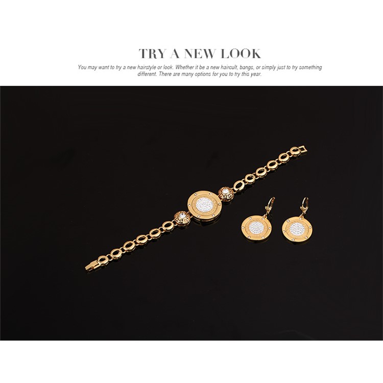 Gold Plated Fashion Necklace Ring Earrings Bracelet Jewelry Set for Wedding-6