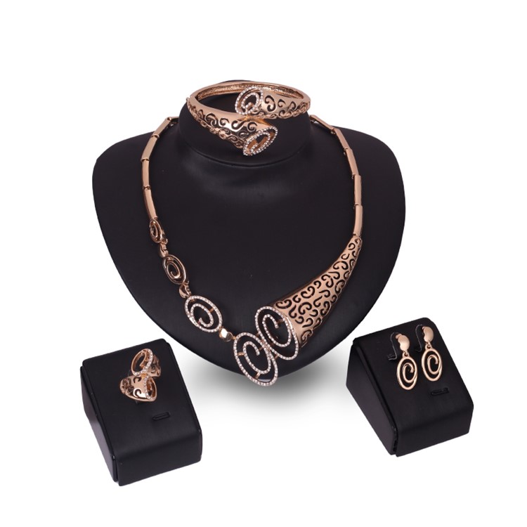 Gold Plated Women Wedding Earrings Bracelet Ring Necklace Jewelry Charm Set-1