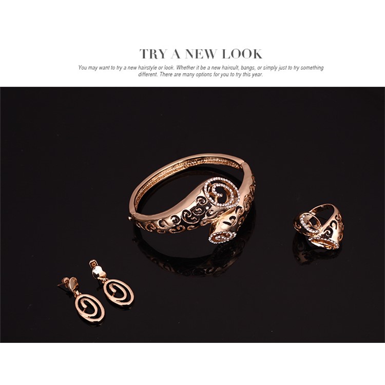 Gold Plated Women Wedding Earrings Bracelet Ring Necklace Jewelry Charm Set-7