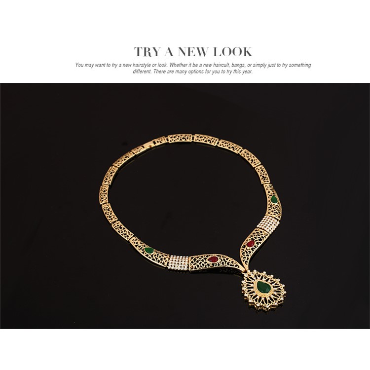 Gold Plated Women Bride Earrings Bracelet Ring Necklace Jewelry Set for Wedding-5