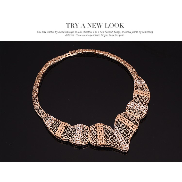 Gold Plated Women Earrings Bracelet Ring Necklace Jewelry Set for Wedding-5