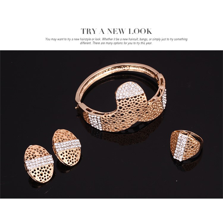 Gold Plated Women Earrings Bracelet Ring Necklace Jewelry Set for Wedding-7