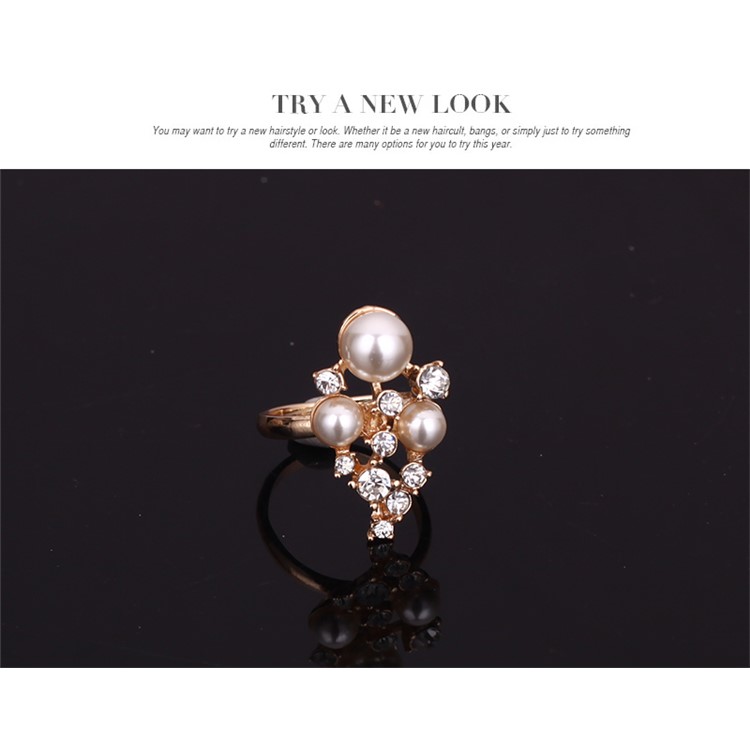 Gold Plated Pearl Fashion Bracelet Ring Necklace Earrings Wedding Jewelry Set-8